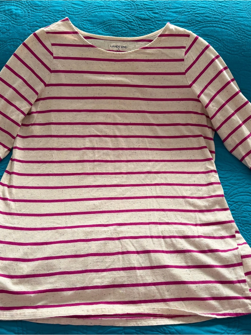 Lands' End Cream and Pink Striped Long Sleeve Tee